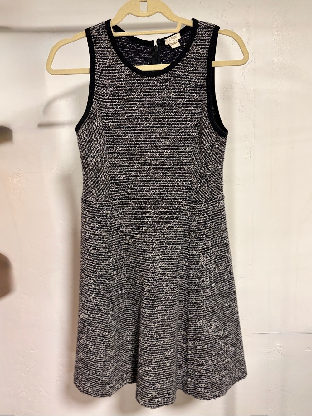 J Crew Wool Blend Black & White Knit Sleeveless A-Line Dress